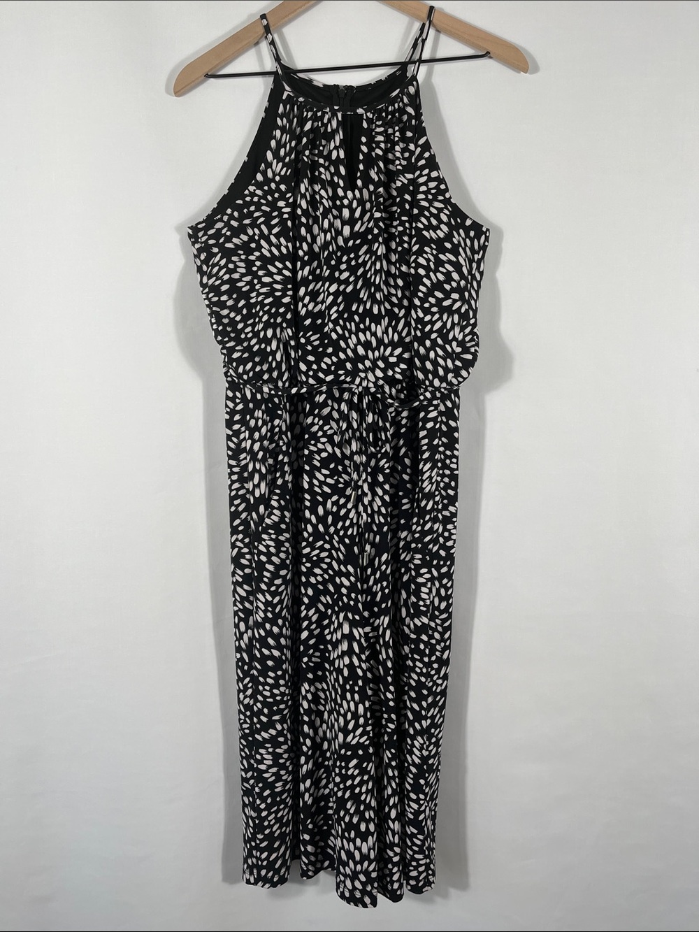 Roz & Ali Black and White Halter Jumpsuit with pockets